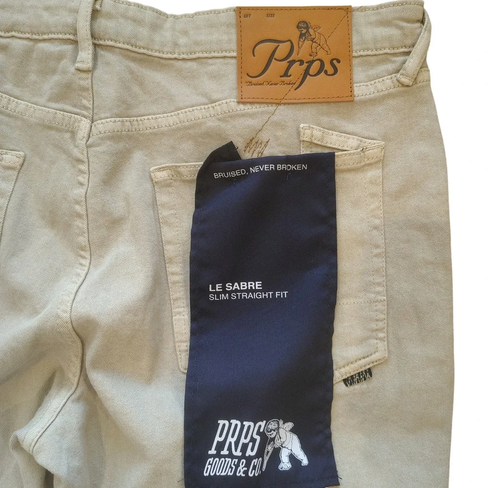 PRPS Goods & Co‎ Le Sabre Slim Straight Fit Jeans Tan Khaki Mens 38 NWT